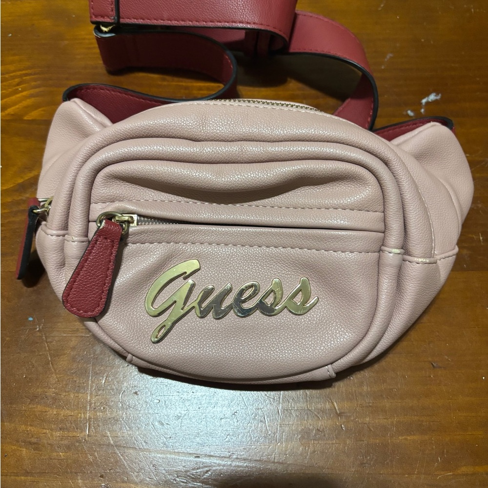 Guess Pink and Red Belt Bag with Gold Logo
